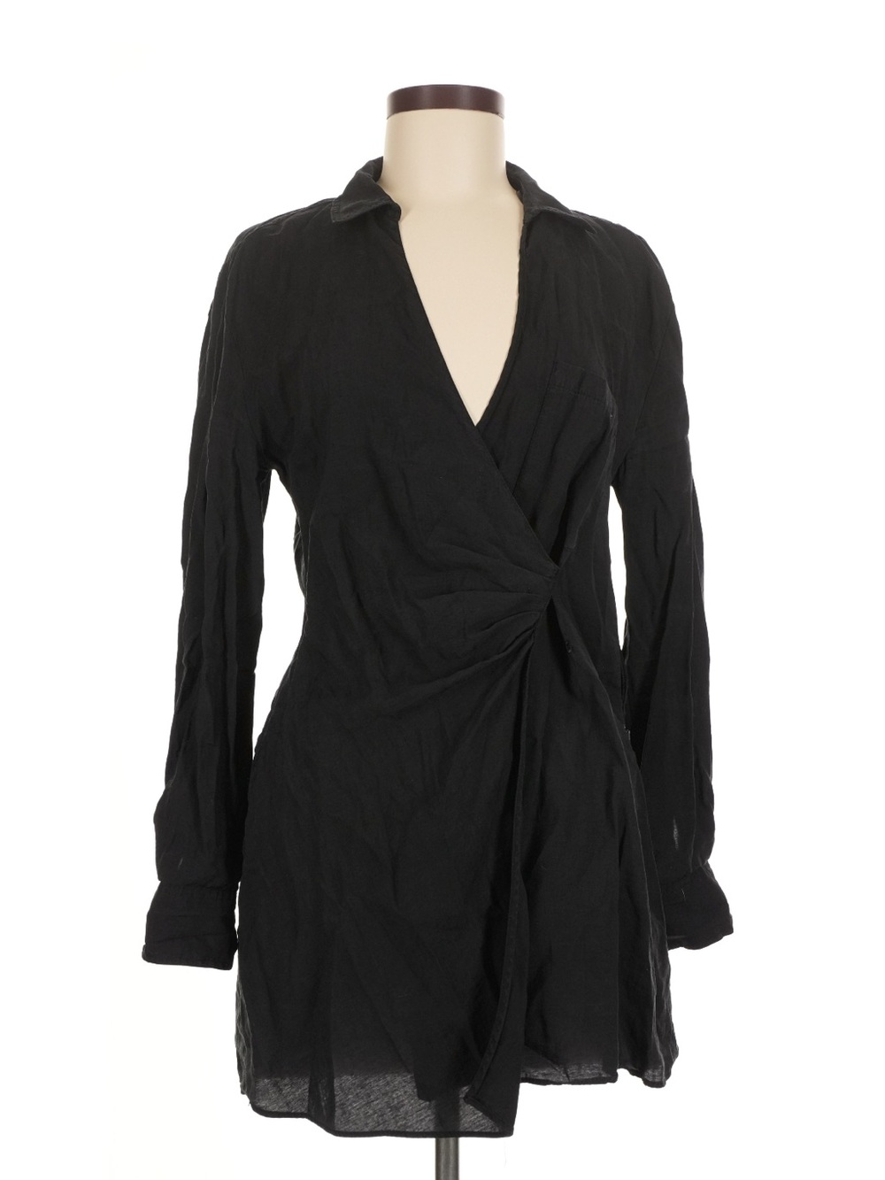 Zara Black Long-Sleeve Wrap Dress